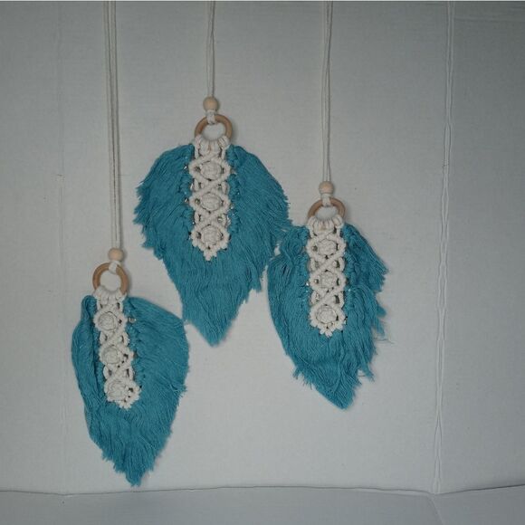 Woven Feather Cotton Wall Decor Boho Chic - Picture 2 of 8